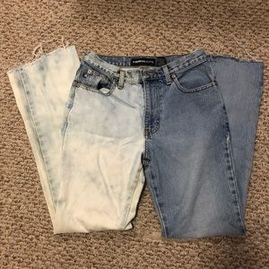 Distressed Half-and-Half Jeans